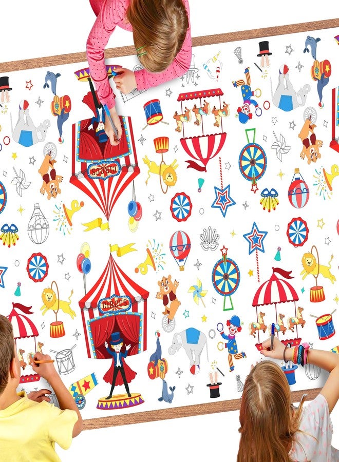 UNIIDECO Circus Carnival Coloring Tablecloth, Carnival Circus Party Decorations Coloring Activities Dispoasble Paper Painting Tablecloths Table Cover for Classroom Decor Birthday 54 x 108 in (1 Pack) - Image 1